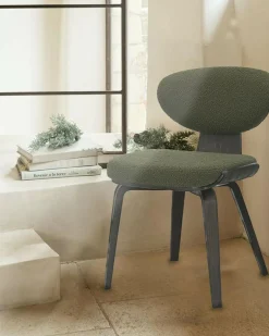 Uniqka Lot de 4 Chaise hele en tissu vert et pieds en bois