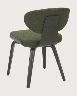 Uniqka Lot de 4 Chaise hele en tissu vert et pieds en bois