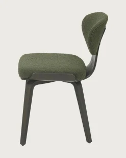 Uniqka Lot de 4 Chaise hele en tissu vert et pieds en bois