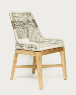 Uniqka Lot de 2 Chaise Kos dossier haut en teck massif et corde naturelle beige