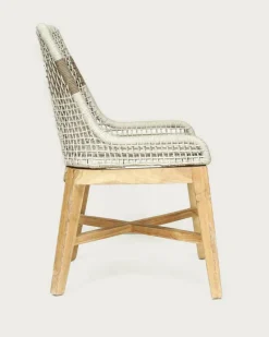 Uniqka Lot de 2 Chaise Kos dossier haut en teck massif et corde naturelle beige