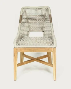 Uniqka Lot de 2 Chaise Kos dossier haut en teck massif et corde naturelle beige