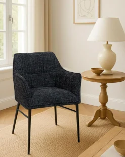 Uniqka Lot de 4 Chaises chacha en tissu Noir et pieds métal