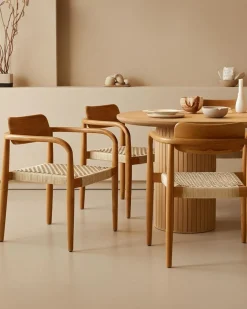 Uniqka Lot de 2 chaises Kimo en teck massif et corde beige- marron