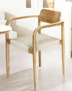 Uniqka Lot de 2 chaises Kimo en teck massif et corde beige- marron