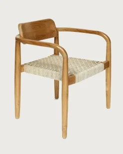 Uniqka Lot de 2 chaises Kimo en teck massif et corde beige- marron