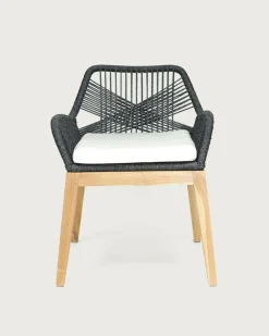 Uniqka Lot de 4 chaises Santorini en teck massif et cordage gris