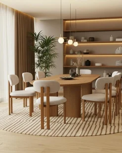 Uniqka Lot de 4 chaises Zuno en tissu beige et pieds métal