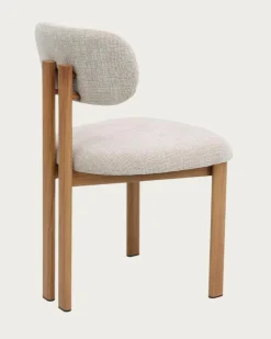 Uniqka Lot de 4 chaises Zuno en tissu beige et pieds métal