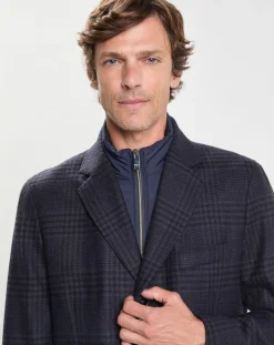 Clearance Hackett London Manteau 100% Laine Membrane amovible imprimé Prince de Galles bleu