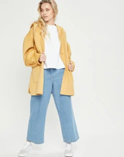 Femme Lou Andrea Manteau 3/4 léger 100% Laine à capuche ocre