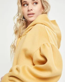 Femme Lou Andrea Manteau 3/4 léger 100% Laine à capuche ocre