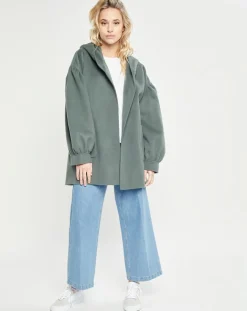 New Lou Andrea Manteau 3/4 léger 100% Laine à capuche kaki