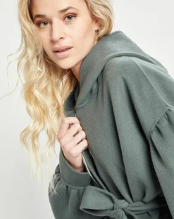 New Lou Andrea Manteau 3/4 léger 100% Laine à capuche kaki