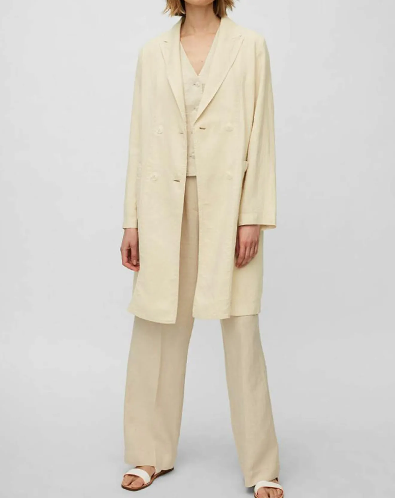 Femme Marc O'Polo Manteau 100% Lin double boutonnage beige
