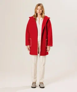 Femme Rodier Manteau Beata 100% laine à capuche rouge