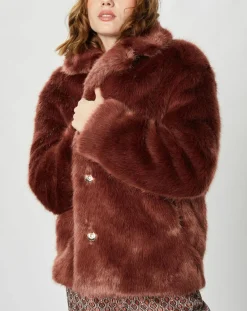 Clearance Manoush Manteau court en Fausse Fourrure Bijou choco