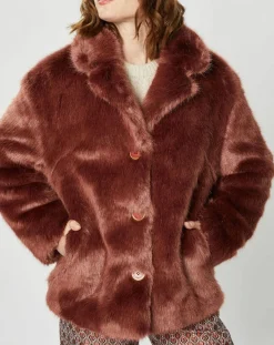 Clearance Manoush Manteau court en Fausse Fourrure Bijou choco