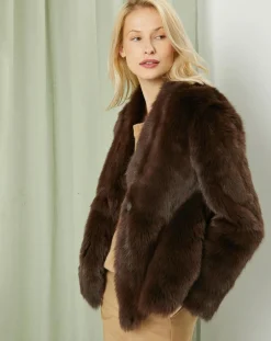 Femme MaxMara Manteau court réversible en Cuir & Fourrure Aggravi marron