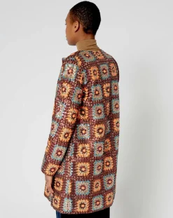 New Manoush Manteau Crochet Paillette sequins chocolat