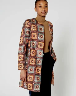 New Manoush Manteau Crochet Paillette sequins chocolat