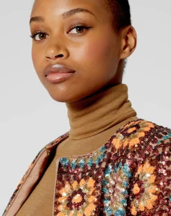 New Manoush Manteau Crochet Paillette sequins chocolat