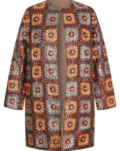 New Manoush Manteau Crochet Paillette sequins chocolat