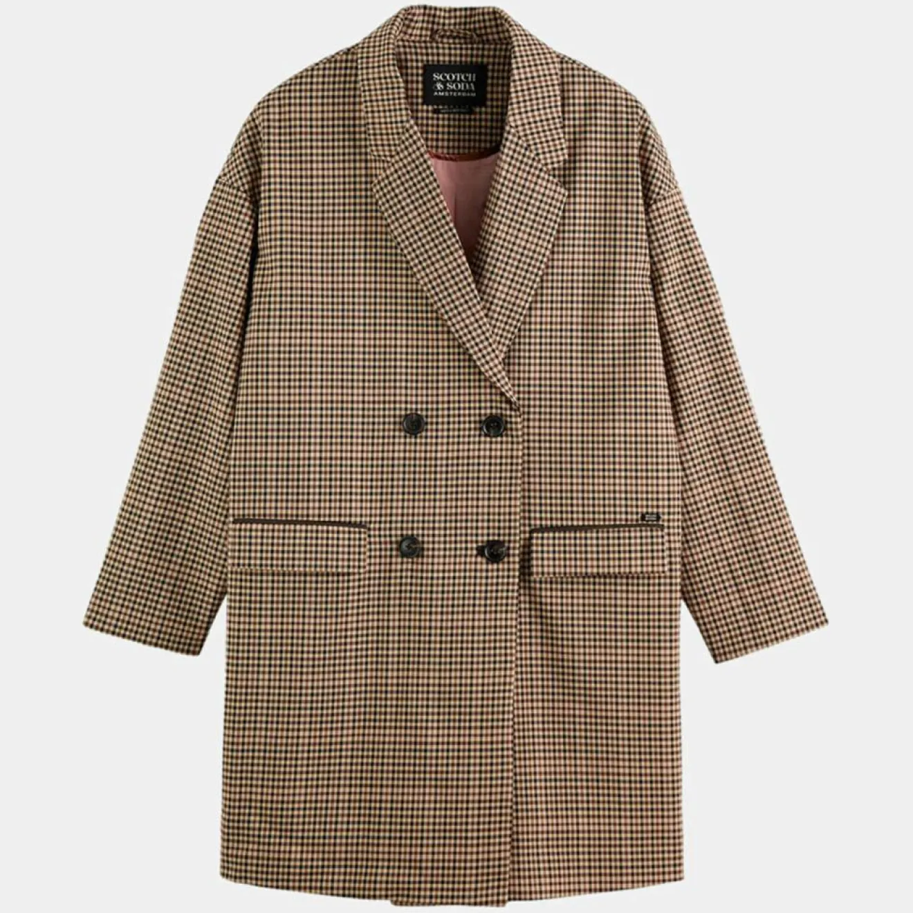 Femme Scotch & Soda Manteau droit double boutonnage à carreaux beige/marron