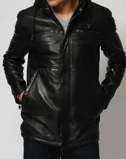Homme Chyston Manteau en Cuir Jordan noir
