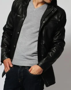 Homme Chyston Manteau en Cuir Jordan noir