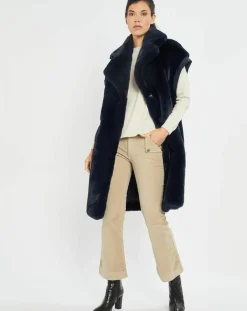 Femme Lauren Vidal Manteau en Fausse Fourrure Luna bleu foncé
