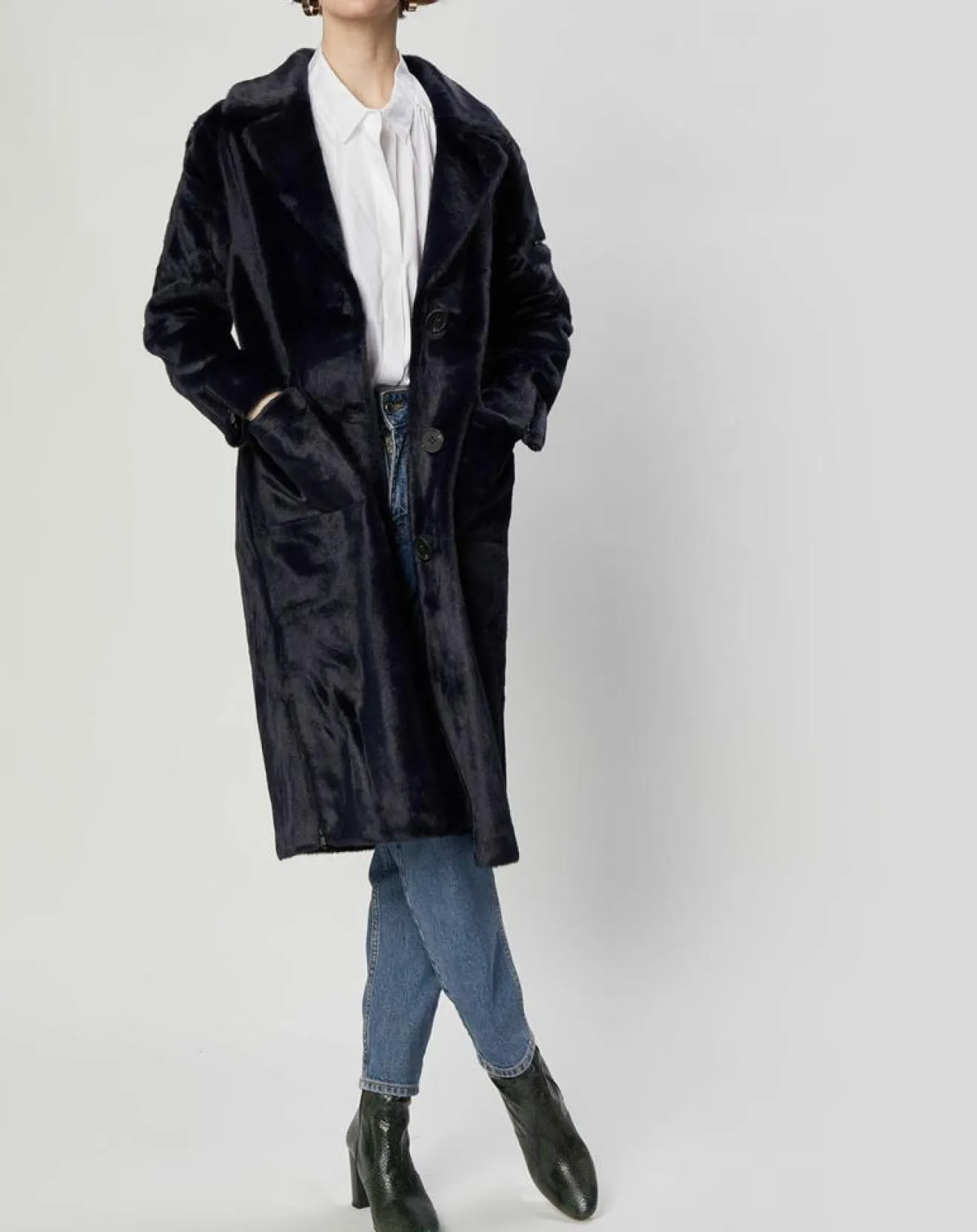 New Lou Andrea Manteau en Fausse Fourrure Eliza marine