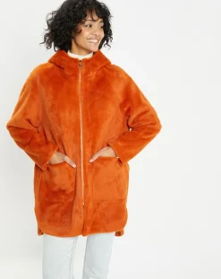 Online Lou Andrea Manteau en Fausse Fourrure Avi rouille