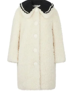 Sale Manoush Manteau en Fausse Fourrure Nounours col amovible écru