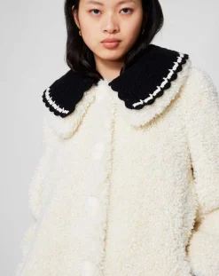 Sale Manoush Manteau en Fausse Fourrure Nounours col amovible écru