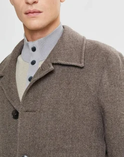 Homme Hackett London Manteau en Laine mélangée Chevron beige foncé