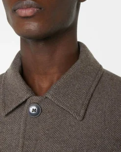 Homme Hackett London Manteau en Laine mélangée Chevron beige foncé