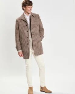 Homme Hackett London Manteau en Laine mélangée imprimé Pied de Poule beige
