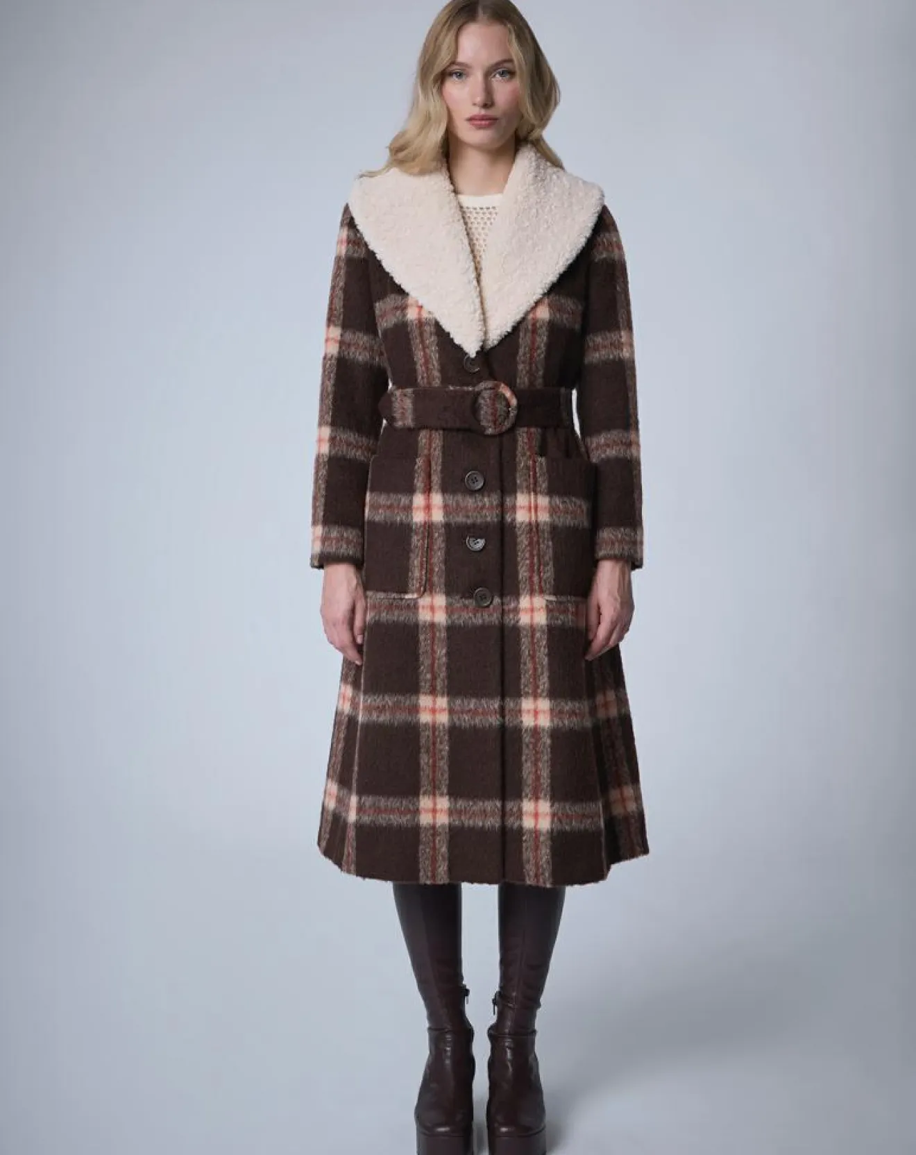 Femme Manoush Manteau en Laine mélangée Pilou Tartan unique