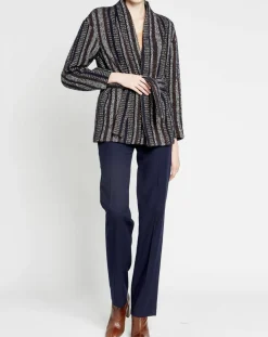 Femme Caroll Manteau en Laine mélangée Vivia à rayures marine/blanc/marron