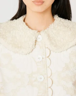 Sale Manoush Manteau fourré Médiéval Patchwork brodé écru