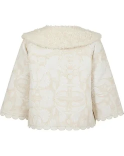 Sale Manoush Manteau fourré Médiéval Patchwork brodé écru