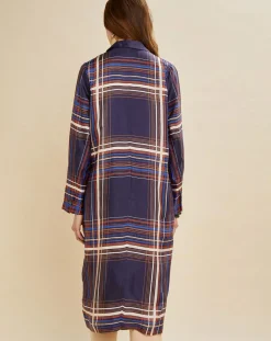 Femme Chloé Stora Manteau léger satiné Greg à carreaux marine/beige