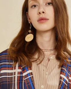 Femme Chloé Stora Manteau léger satiné Greg à carreaux marine/beige