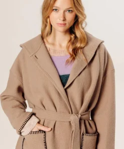 Discount Rodier Manteau Lucrezia 100% laine à capuche beige ficelle