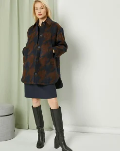 Online MaxMara Studio Manteau mi-long en Mohair & Laine mélangés Sante marron/bleu