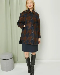 Online MaxMara Studio Manteau mi-long en Mohair & Laine mélangés Sante marron/bleu