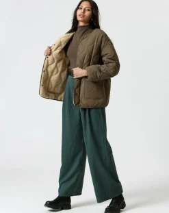 Femme The Korner Manteau réversible Virginie kaki/beige