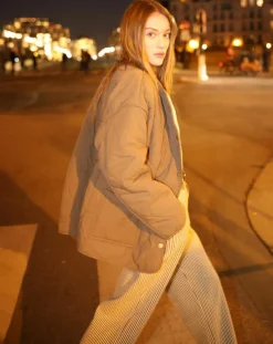 Femme The Korner Manteau réversible Virginie kaki/beige