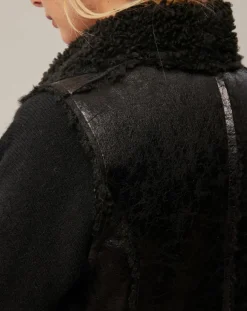 Outlet Lauren Vidal Manteau sans manches en fausse peau lainée Vogue noir